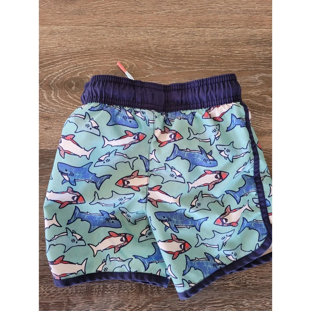 Cat & Jack Boys Shark Print Swim Trunks Green Navy Blue Size 3T Board Shorts #R‎